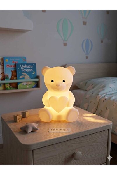 BASKIMARKETİM Kalp Tutan Ayıcık Unicorn Figür Led Gece Lambası