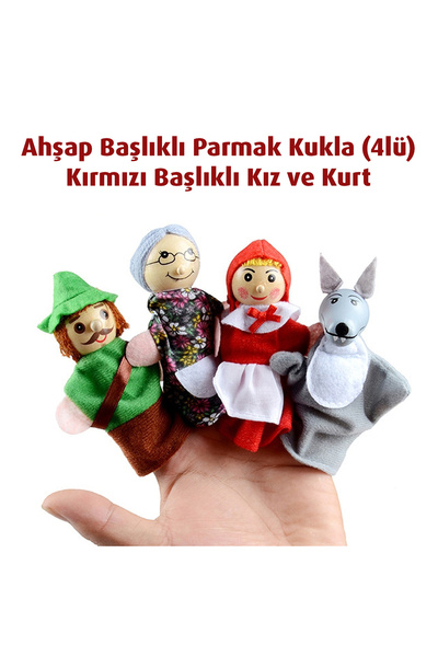 direkstoktan Eğitici Figürlü Ahşap Başlıklı Parmak Kukla Seti Kırmızı Başlıkl...