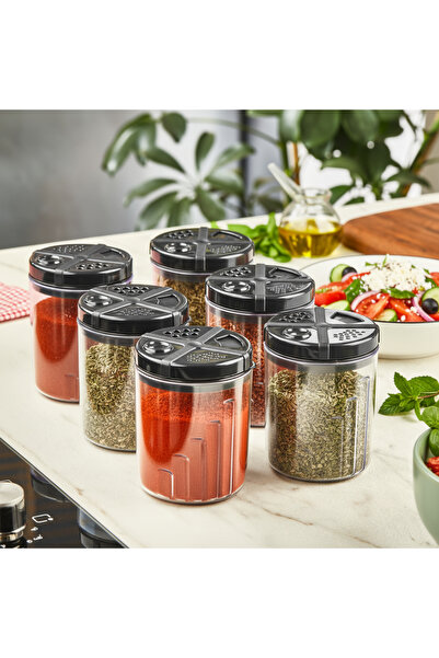 YAZICI طقم علب توابل سوداء سعة 300 مل مكون من 6 قطع مع أغطية مانعة للتسرب، حا...
