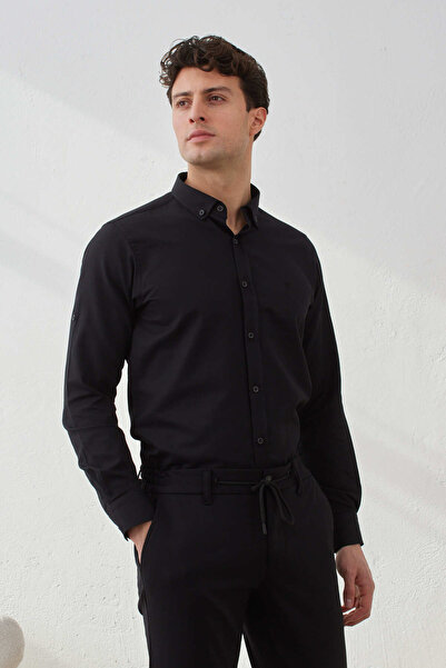 RAVANELLI Slim fit Sa deznom Sportska muška košulja sa dugim rukavima i dugmi...