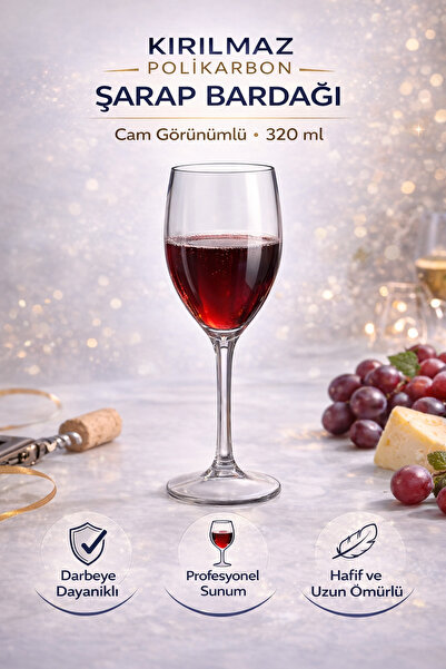 İstanbul Horeca Polikarbon Kırılmaz Şarap Kadehi 6 Adet 320 ml Cam Görünümlü ...