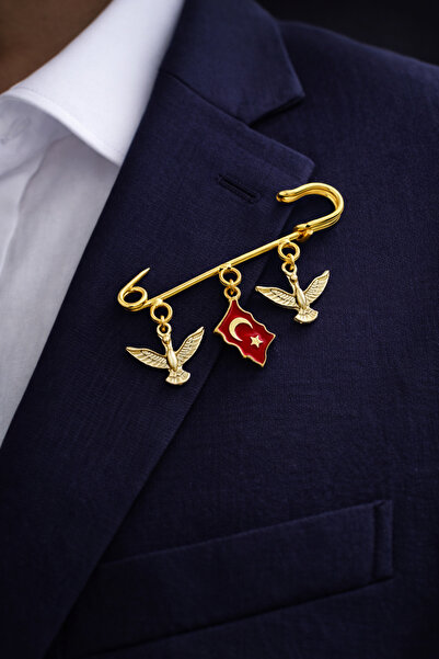 roshel Türk Bayrağı Anka Kuşu Temalı Broş İskoç İğnesi Yaka İğnesi Charmlı İğ...