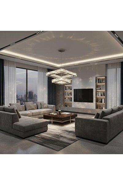 Elizim Home Lighting Kristal Taşlı 2 Katlı Uzaktan Kumandalı Krom Ledli Avize