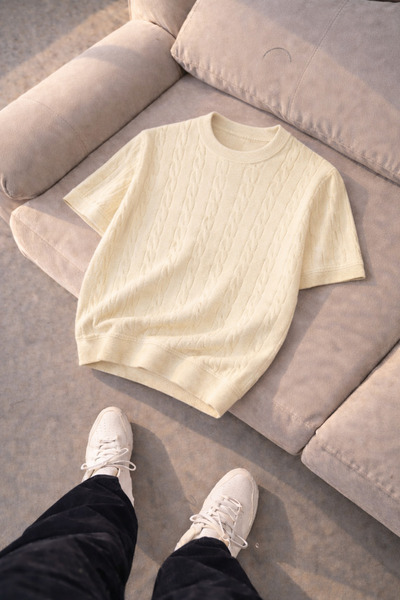 pepule Men's Summer Knitwear T-Shirt Hair Knit Patterned Crew Neck