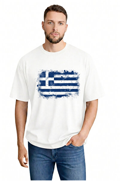 sngl Ανδρικό κοντομάνικο μπλουζάκι oversized Greece Flag με τύπωμα S M L XL 2XL