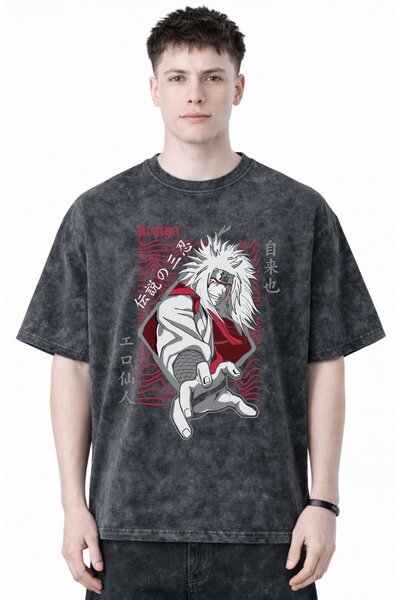SEVBANO Design Jiraiya Naruto Anime Printed Unisex Oversized Vintage Washed T...