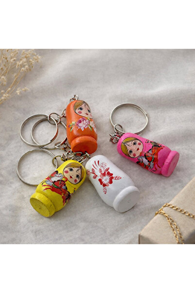 roshel 2 Pieces Wooden Matryoshka Keychain Couple Friends Keychain Set