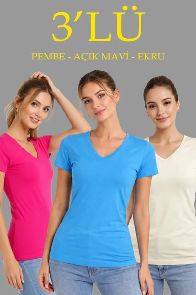 Paris Store 3-Pack V-Neck T-Shirts – Short Sleeve Summer Slim Fit Bodysuits -...