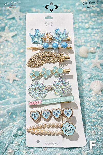 LİGROUND Set de 8 agrafe pentru femei, cu perle colorate și pietre F detaliu ...