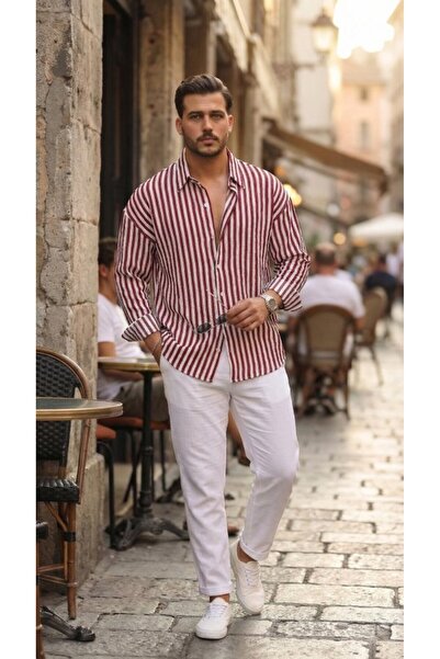 DRESSIFY WOMEN’S FASHION Men's Vertical Striped Half Oversized Shirt