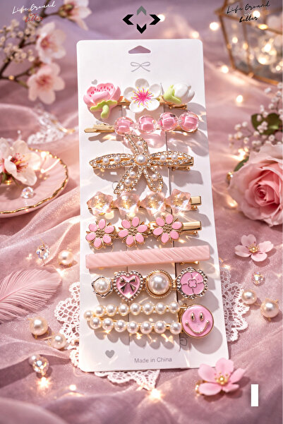 LİGROUND Set de 8 agrafe pentru femei, cu perle colorate și pietre F detaliu ...