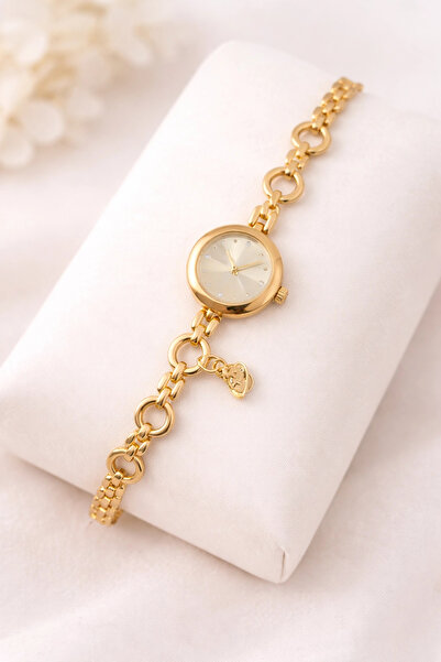 naaksesuar Gold Color Yellow Dial Charm Detailed Luxury Women's Watch