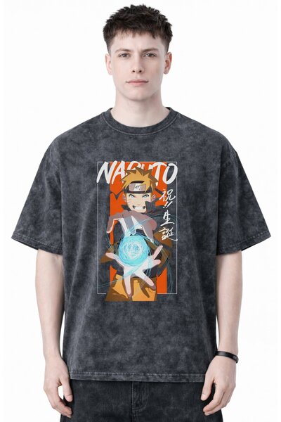 SEVBANO Naruto Uzumaki Anime Printed Unisex Oversized Vintage Washed T-Shirt