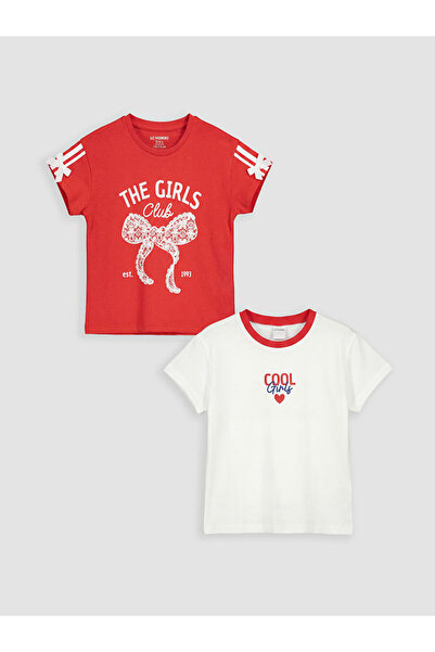 LC Waikiki Tricou pentru fete LCW Kids Red guler rotund cu imprimeu - Pachet ...