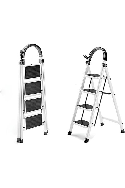 BESTONE 4-Step Foldable Step Ladder, Sturdy Steel Folding Stool with Wide Ant...