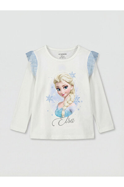 LC Waikiki Peak Yeni Sezon Bisiklet Yaka Elsa Baskılı Kız Çocuk Tişört