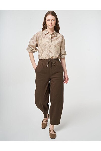 Kayra Elastic Waist Carrot Cut Pants Chocolate