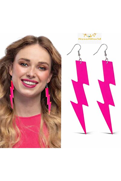 NW NessiWorld 80S 90S &amp; # 39;Lar Retro Neon Pink Lightning Earrings 10 cm