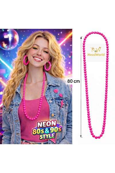 NW NessiWorld Neon Pink Bead Necklace 80 cm – Retro 80S 90S Party Accessory