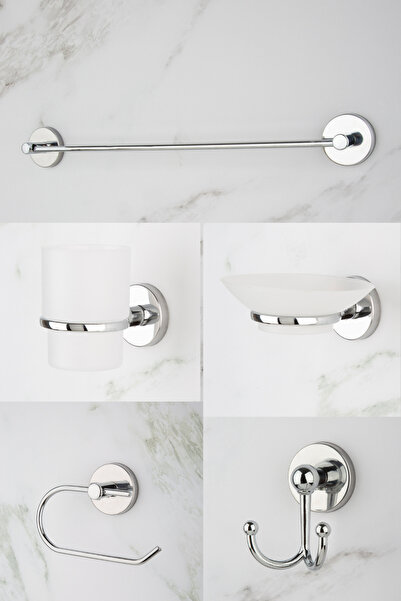 ozbience Krom 5'li Banyo Seti: Havluluk, Tuvalet Kağıtlığı, Bornoz Askısı, Sa...