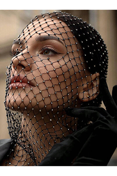 PERLMUTT Μαύρο διχτυωτό γυναικείο αξεσουάρ μαλλιών με κρυστάλλινη πέτρα και μ...