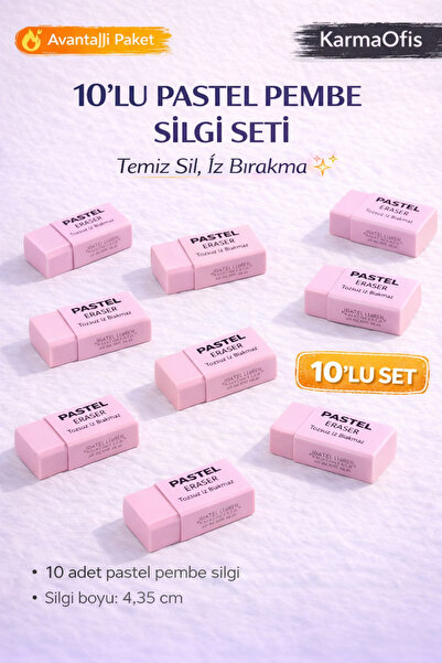 KarmaOfis Set of 10 Pink Pastel Erasers |   Dust-Free Non-Marking Soft Eraser...
