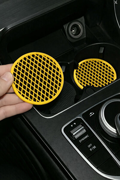 Çiçek Antalya حامل أكواب للسيارة، حصيرة شبكية مقاس 6.8 سم، أسود أصفر، حامل أك...