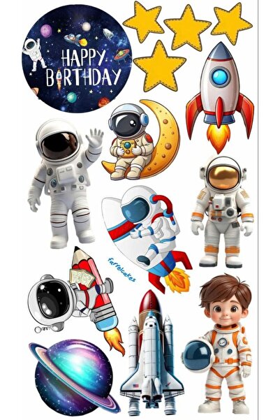 telaşe memuru Uzay ve Astronot Pasta Süsü - Astronotlu Yenilebilir Pasta Resm...