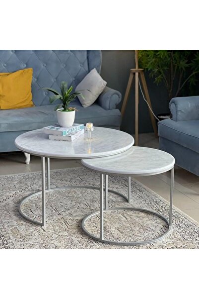 SAHABA Nesting Coffee Table Set of 2,Modern 80 cm Big Side Table, Metal Frame...