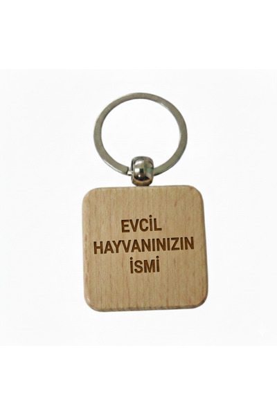 Kare Ahşap Anahtarlık Evcil Hayvan İsmi Yazılı