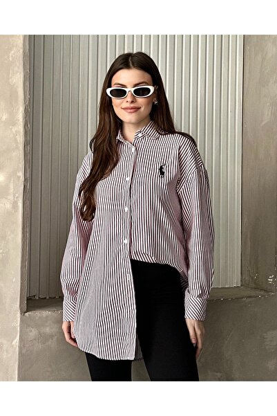 FERZOLAİO Pl Bordo Striped Oversized Shirt