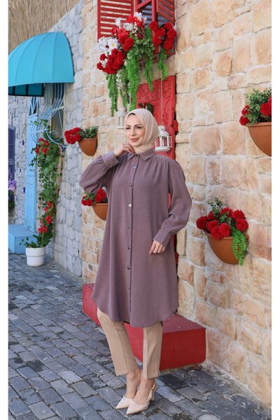 HNT Hayrunnisa Tesettür Uzun Düğmeli Tunik Kahve HNT8533