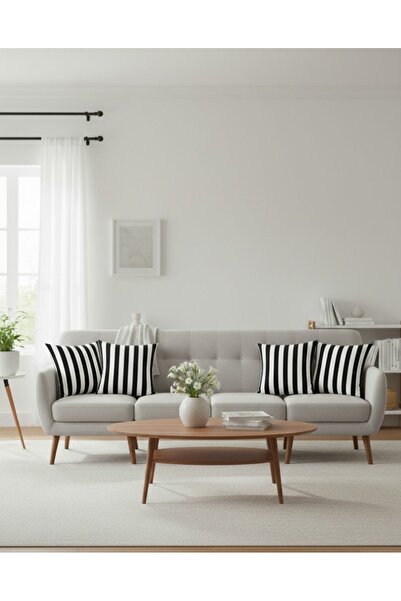 ElisaHomee Black and White Striped Decorative Cushion Cover 43X43 Modern Sofa...