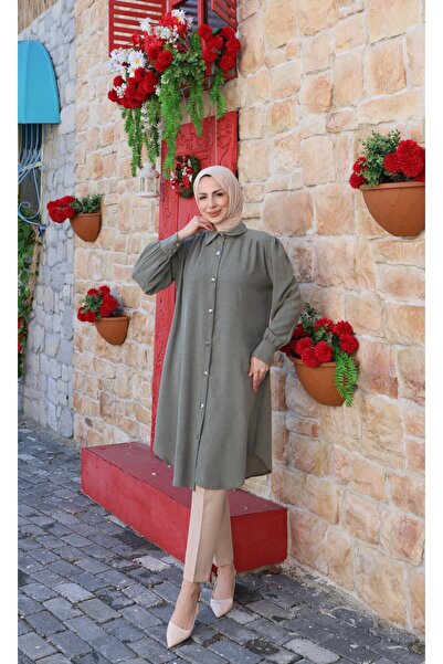 HNT Hayrunnisa Tesettür Uzun Düğmeli Tunik Haki HNT8533