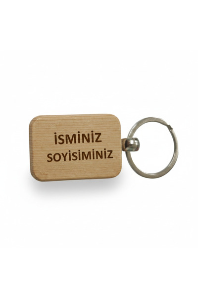 Mini Dikdörtgen Ahşap Anahtarlık İsim Soyisim Yazılı