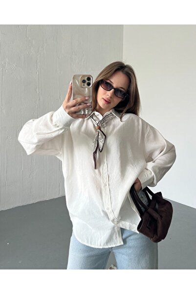 FERZOLAİO Retro Scarf Oversized White Shirt