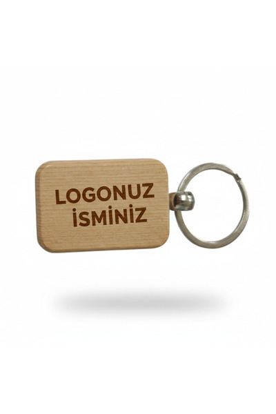 Mini Dikdörtgen Ahşap Anahtarlık Logo ve İsim Yazılı