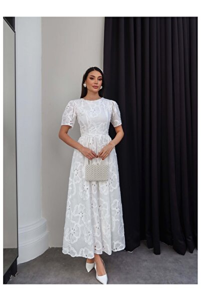 ESRAHELVACI Brode İşlemeli Midi Elbise