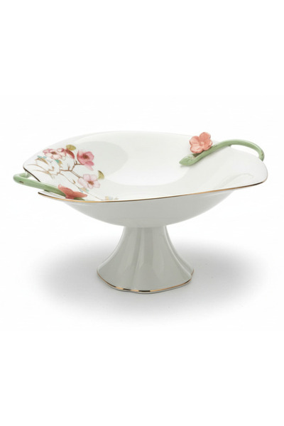 Angela Floral Grand Footed Ceramic Fruit Serving Bowl – White (29×18 cm)