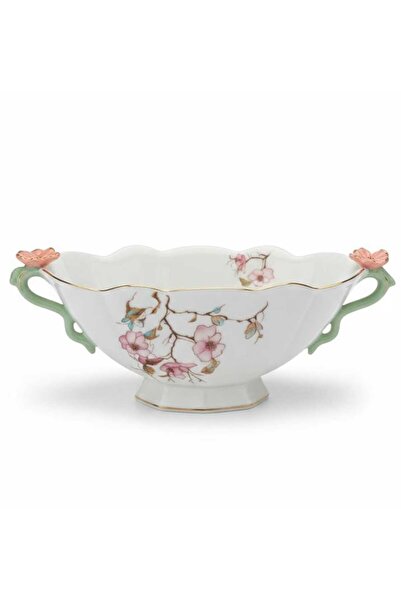 Angela Floral Deluxe Footed Ceramic Candy Bowl – White (26×11×10 cm)