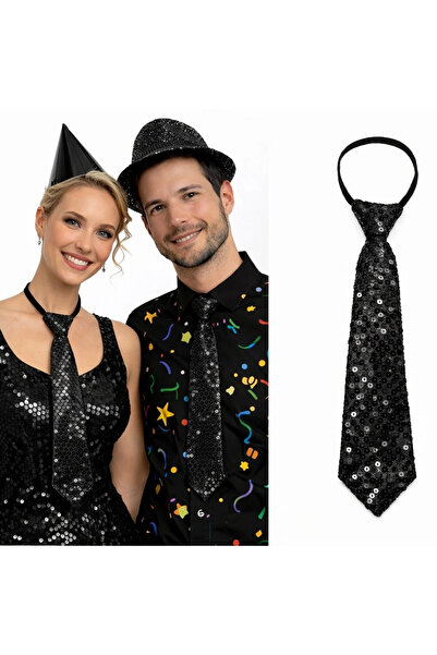 shopwave ربطة عنق للحفلات باللون الأسود مزينة بالترتر اللامع مقاس 33 سم