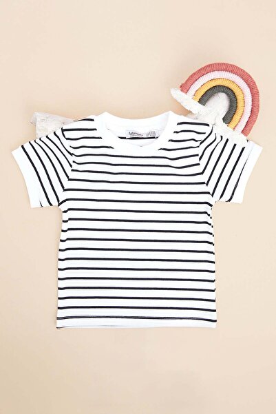 Fulla Moda Striped Corded Fabric Crew Neck Girls' T-Shirt
