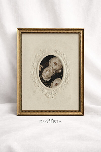 HOME DEKORİSTA Ρομαντικός πίνακας με λουλούδια σε vintage κορνίζα, χωρίς γυαλ...