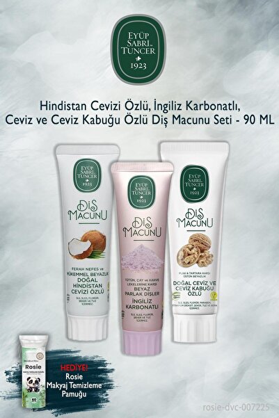 Eyüp Sabri Tuncer 3 عبوات من معجون أسنان جوز الهند والكربونات وجوز الهند والر...