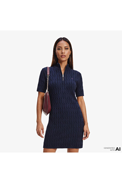 Tommy Hilfiger Mid Cable Kadın Lacivert Elbise