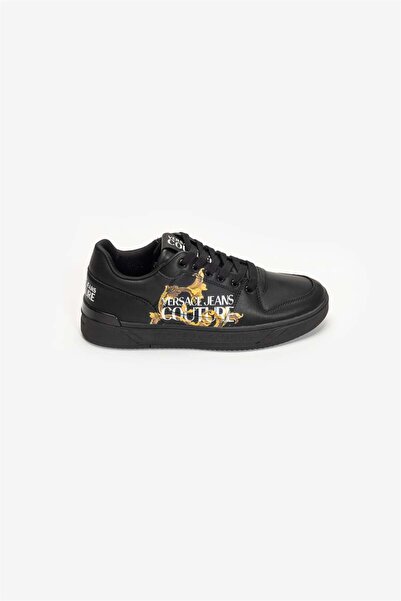 VERSACE JEANS COUTURE Leather Baroque Print Erkek Sneaker Siyah