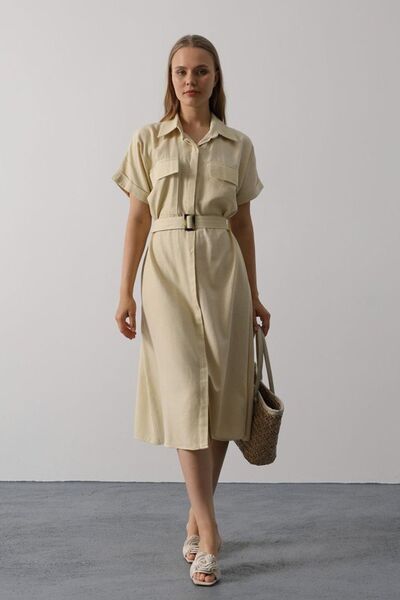 Hiccup Rochie midi cu curea și guler cămașă JANES