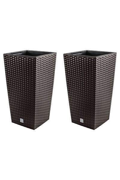 Prosperplast Set 2 ghivece de flori, Rato, imitatie ratan, inalte, 32.5x32.5x...