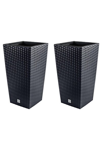 Prosperplast Set 2 ghivece de flori, Rato, imitatie ratan, inalte, 32.5x32.5x...