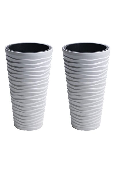 Prosperplast Set 2 ghivece de flori, Sand Slim, rotunde, inalte, 39x75 cm, alb,
